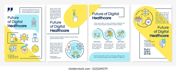 Futuro de la plantilla de folletos azul y amarillo del sector de la salud digital. Diseño del prospecto con iconos lineales. Editable 4 diseños vectoriales para presentación, informes anuales. Fuentes questriales, Lato Regular utilizadas