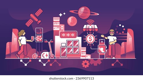 Future of digital payments and virtual purchase transaction outline concept. Online method for financial services vector illustration. Modern and futuristic credit card money usage with smartphone.