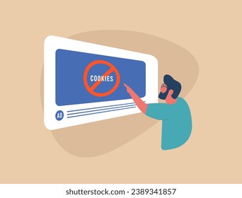 Zukunft der digitalen Privatsphäre - Werbekonzept ohne Cookies. Adaptieren und Tracking, ohne auf Cookies zu setzen, um die Privatsphäre der Benutzer zu verbessern. Cookies, die auf Vektorgrafik auf geschäftlichem Hintergrund ausgerichtet sind