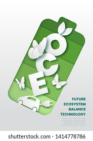Future ecosystem concept,Battery,paper cut style vector illustration.
