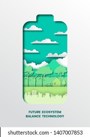 Future ecosystem concept,paper cut style vector illustration.