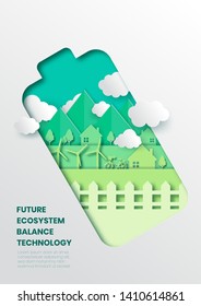Future ecosystem concept,paper cut style vector illustration.