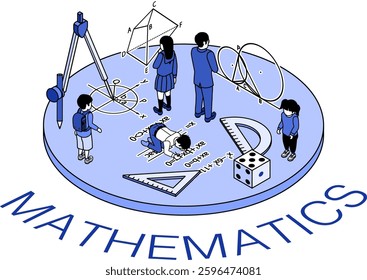 Future education - Mathematics concept art, Blue monochrome