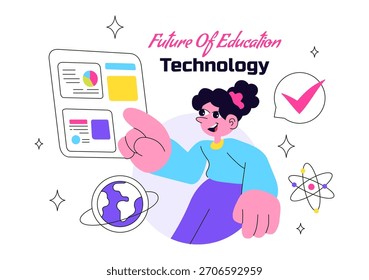 Futuro de la Ilustración vectorial de Tecnología de Educación con aprendizaje digital moderno y máquinas para herramientas académicas inteligentes y Edtech en un fondo