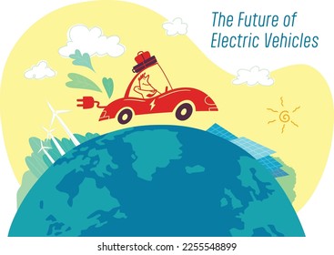 The future of electric vehicles running on an eco-friendly earth.
50's cartoon style.