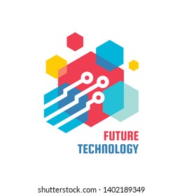 Future Electronic Technology Concept Logo Design. Abstract Network Banner. Block Chain Poster. Big Data Digital.