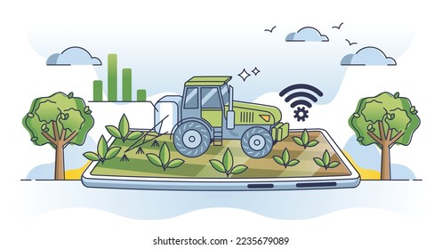 Explotación futura con análisis de suelo inalámbrico y combinación de concepto de esquema de trabajo. Tecnología agrícola inteligente para una agricultura efectiva y un moderno equipamiento de ilustración vectorial. Monitoreo innovador de cosechas.