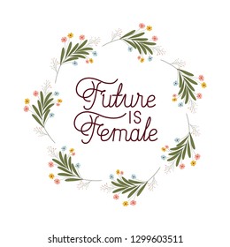 future is female label with flowers frame icons