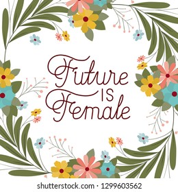 future is female label with flowers frame icons