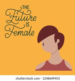The future is female. Vector illustration in flat style. Handrawn lettering quote about girl. Feminist quote. Can be used as print for poster, t shirt, postcard.