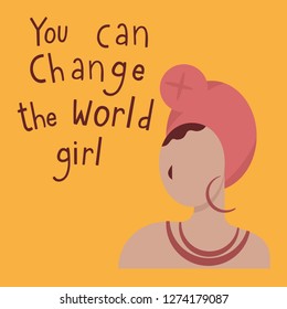 The future is female. Vector illustration in flat style. Handrawn lettering quote about girl. Feminist quote. Can be used as print for poster, t shirt, postcard.