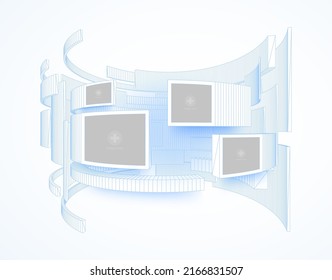 Future figure 3d circles flying geometric element lines style and block for image vector 
