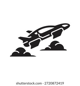 Futuro símbolo de icono de coche volador Vector de glifo sólido para el vehículo de transporte de ciencia ficción y la innovación de la tecnología de viaje aéreo Aéreas