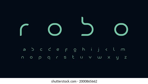 Future font alphabet. Minimal lowercase letters. Smart space typographic design for technology IT conpany logo, digital robot display graphic, innovation science text. Isolated vector typeset - Shutterstock ID 2000865662