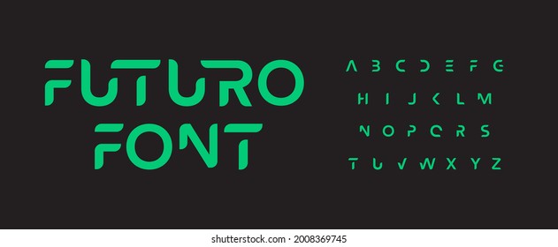 Future font alphabet. Minimal science fiction and futuristic letters. Smart space typographic design for technology IT conpany logo, digital display graphic, innovation science text. Vector typeset