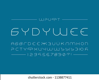 Future font. Cyrillic vector alphabet letters and numbers. Typeface design. 
