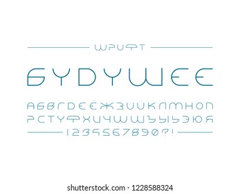 Future font. Cyrillic vector alphabet letters and numbers. Typeface design. 