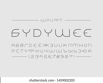 Future font. Cyrillic vector alphabet letters and numbers. Typeface design. Typography Graphic