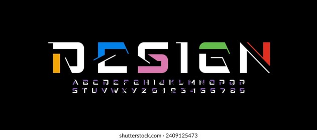 Future font, digital cyber alphabet, letters from A to Z and numbers from 0 to 9 for interface design, vector illustration 10EPS