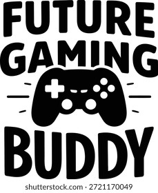 Future Gaming Buddy Text Design with Video Game Controller Illustration