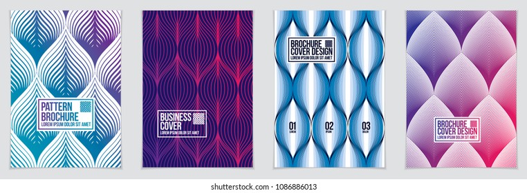 Future geometric design templates. Abstract striped textured geometric vector patterns set. Layouts for Covers, Placards, Posters, Flyers and Banner Designs. A4 print format.
