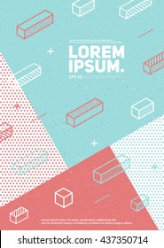 Future geometric poster with vintage texture. Simple isometric shapes composition. Hipster colors. Eps10 vector template.