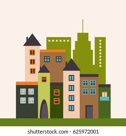 Future Green City Concept With Abstract Houses And Skylines