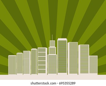 Future Green City Concept With Skylines And Rays Of Light