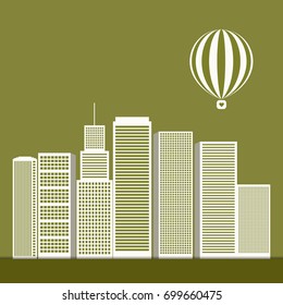 Future Green City Concept With Skylines And Hot Air Balloon 
