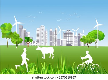Future green eco city environment protection theme, vector concept