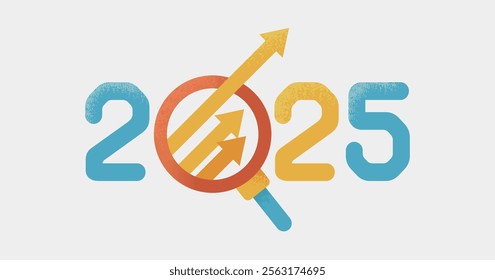 Future and growth in 2025 | Arrow and magnifying glass design ( Vector Backgrounds | Eye Catching 1:1.191 )	