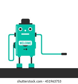 Future has come. Robot worker in a hat. Vector flat illustration. Modern technologies
