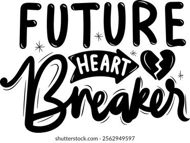 future heart breaker valentines day black vector graphic design and cut file