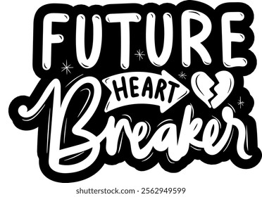 future heart breaker valentines day black vector graphic design and cut file