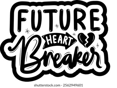 future heart breaker valentines day black vector graphic design and cut file