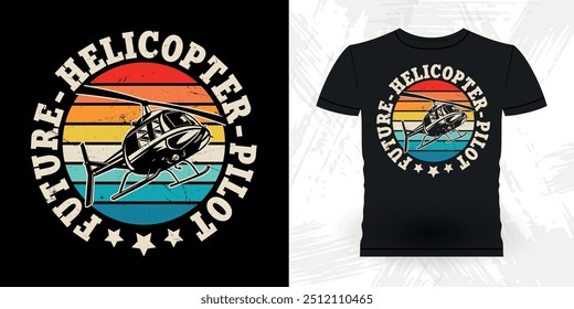 Futuro Helicóptero Piloto Engraçado Helicóptero Voador Retro Vintage Piloto Helicóptero T-shirt Design