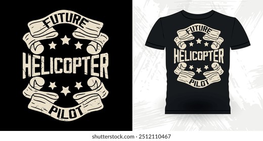 Futuro Helicóptero Piloto Engraçado Helicóptero Voador Retro Vintage Piloto Helicóptero T-shirt Design