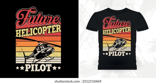 Futuro Helicóptero Piloto Engraçado Helicóptero Voador Retro Vintage Piloto Helicóptero T-shirt Design