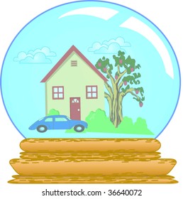 Future home predicted in a crystal ball abstract illustration vector