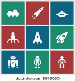 Future icon. collection of 9 future filled icons such as rocket, robot. editable future icons for web and mobile.