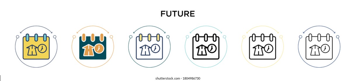 Future icon in filled, thin line, outline and stroke style. Vector illustration of two colored and black future vector icons designs can be used for mobile, ui, web