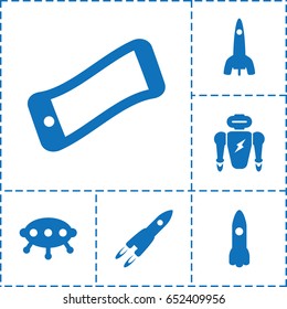 Future icon. set of 6 future filled icons such as rocket, ufo, wavy phone