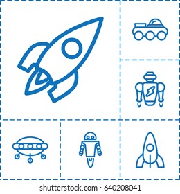 Future icon. set of 6 future outline icons such as rocket, robot
