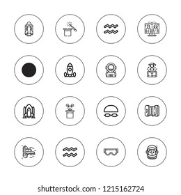Future icon set. collection of 16 outline future icons with aquarius, astronaut, electric car, filament, goggles, magic, hologram, spaceship, rocket launch, rocket ship icons.