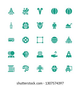 future icon set. Collection of 25 filled future icons included Electric car, Science fiction, Robot, Artificial intelligence, Filament, Rocket, Levitation, Ball, Transform, Alien