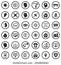 Iconos futuros. Diseño Plano Negro En Círculo. Ilustración vectorial.