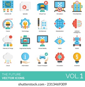 The Future Icons Including future, concept, technology, business, modern, background, digital, futuristic, blue, sky, internet, tech, connect, data, innovation, communication, abstract, building
