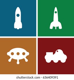 Future icons set. set of 4 future filled icons such as robot, rocket