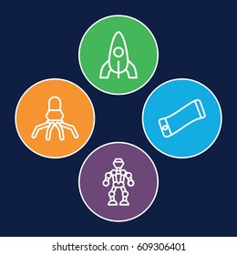 Future icons set. set of 4 future outline icons such as rocket, robot