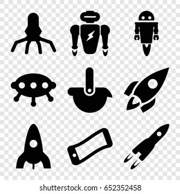 Future icons set. set of 9 future filled icons such as rocket, robot, ufo
